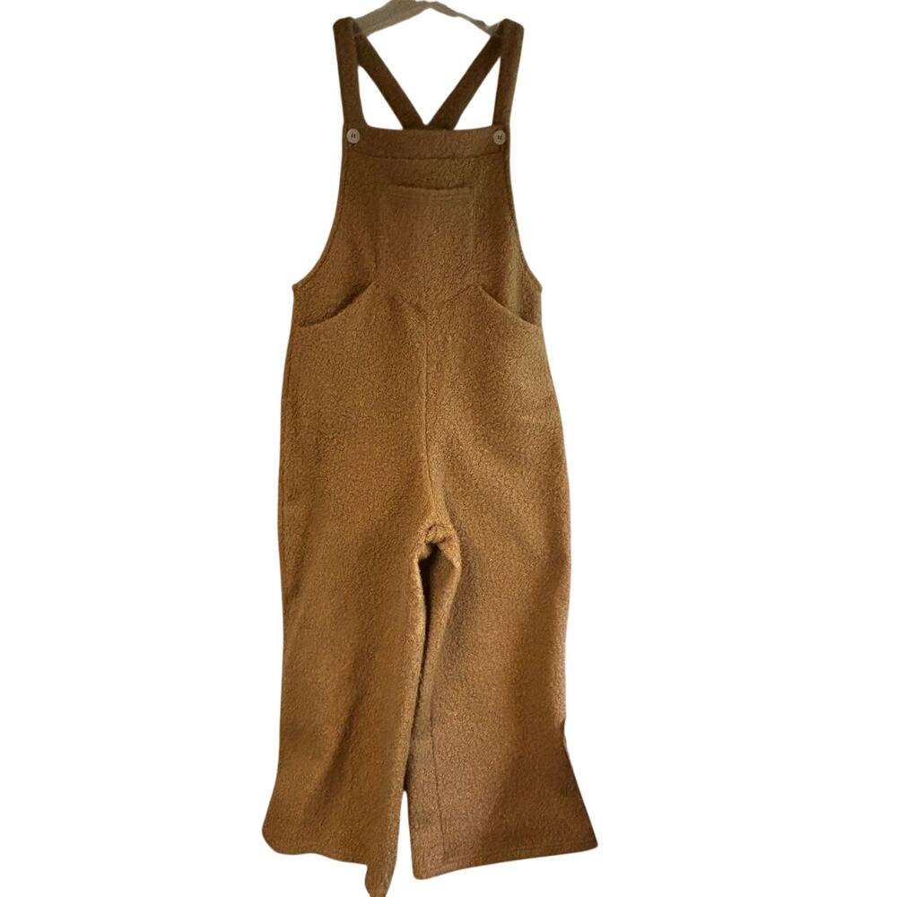 Halara Teddy Overalls Womens M Brown Fuzzy Wide Leg Cozy Jumpsuit